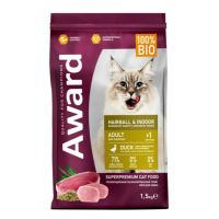 Сухой корм AWARD Hairball & Indoor для взрослых кошек для выведения шерсти с уткой и индейкой Сухой корм AWARD Hairball & Indoor для взрослых кошек для выведения шерсти с уткой и индейкой