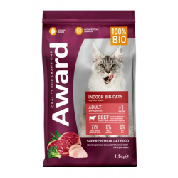 Быстрый заказ — Сухой корм AWARD Indoor Big cats для взрослых домашних кошек крупных пород с говядиной и курицей с добавлением брокколи