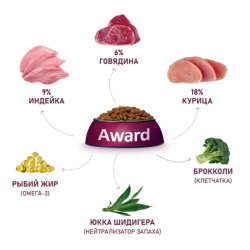 Сухой корм AWARD Indoor Big cats для взрослых домашних кошек крупных пород с говядиной и курицей с добавлением брокколи