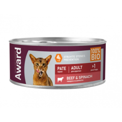 Быстрый заказ — Влажный корм AWARD для взрослых кошек паштет из говядины со шпинатом 100г