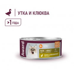 Влажный корм AWARD для взрослых кошек паштет из утки с клюквой 100г