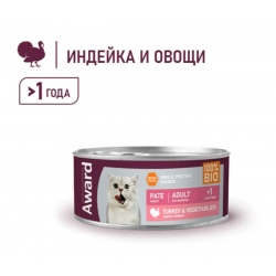 Влажный корм AWARD для взрослых кошек паштет из индейки с овощами 100г Влажный корм AWARD для взрослых кошек паштет из индейки с овощами 100г