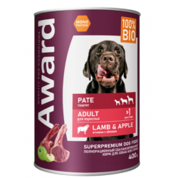 Быстрый заказ — Влажный корм AWARD для взрослых собак паштет из ягненка с яблоком 