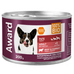 Быстрый заказ — Влажный корм AWARD для взрослых собак паштет из говядины с морковью 