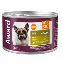 Быстрый заказ — Влажный корм AWARD для взрослых собак паштет из утки с брусникой 