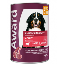 Быстрый заказ — Влажный корм AWARD для взрослых собак, кусочки с ягненком и печенью в соусе 