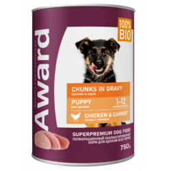 Быстрый заказ — Влажный корм AWARD для щенков кусочки с курицей и морковью 