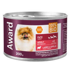 Быстрый заказ — Влажный корм AWARD для взрослых собак паштет из ягненка с яблоком 