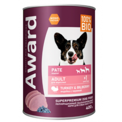 Быстрый заказ — Влажный корм AWARD для взрослых собак паштет из индейки с черникой 