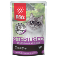 BLITZ Sensitive Sterilised Cats (влажный корм для стерилизованных кошек и кастрированных котов с индейкой и клюквой)