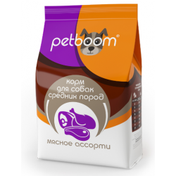 Быстрый заказ — PetBoom (сухой корм для взрослых собак средних пород с мясным ассорти)