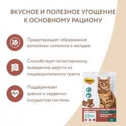 Мнямс хрустящие подушечки "Выведение шерсти" для кошек с говядиной 60 г Мнямс хрустящие подушечки "Выведение шерсти" для кошек с говядиной 60 г