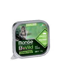 Monge Cat Bwild Sterilised (консервированный корм для взрослых стерилизованных котов, кабан с овощами) 100гр Monge Cat Bwild Sterilised (консервированный корм для взрослых стерилизованных котов, кабан с овощами) 100гр
