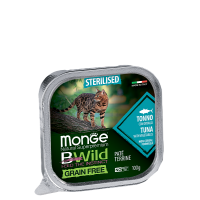 Monge Cat Bwild Sterilised (консервированный корм для взрослых стерилизованных кошек, тунец с овощами) 100гр Monge Cat Bwild Sterilised (консервированный корм для взрослых стерилизованных кошек, тунец с овощами) 100гр