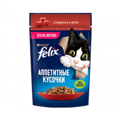 Purina Felix (аппетитные кусочки для кошек с говядиной в желе) 85г х 26шт Purina Felix (аппетитные кусочки для кошек с говядиной в желе) 85г х 26шт