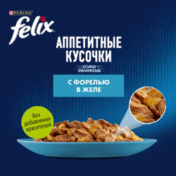 Purina Felix (аппетитные кусочки для кошек с форелью в желе) 85г х 26шт Purina Felix (аппетитные кусочки для кошек с форелью в желе) 85г х 26шт