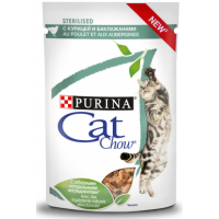 Purina Cat Chow (влажный корм для стерилизованных кошек и кастрированных котов с курицей и баклажанами в соусе) 85г х 26шт