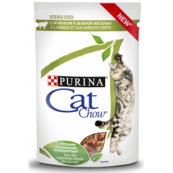 Быстрый заказ — Purina Cat Chow (влажный корм для стерилизованных кошек и кастрированных котов с ягненком и зеленой фасолью в соусе) 85г х 26шт