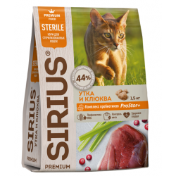 SIRIUS Sterile (сухой корм для стерилизованных кошек, Утка с  клюквой) SIRIUS Sterile (сухой корм для стерилизованных кошек, Утка с  клюквой)