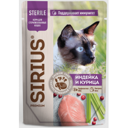 SIRIUS Sterile 85гр *24шт (влажный корм для взрослых стерилизованных кошек, индейка с курицей) SIRIUS Sterile 85гр *24шт (влажный корм для взрослых стерилизованных кошек, индейка с курицей)