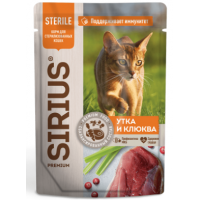 SIRIUS Sterile 85гр *24шт (влажный корм для взрослых стерилизованных кошек, утка с клюквой) SIRIUS Sterile 85гр *24шт (влажный корм для взрослых стерилизованных кошек, утка с клюквой)