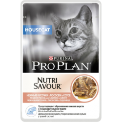 Быстрый заказ — Pro Plan NutriSavour HOUSECAT (влажный корм для кошек живущих дома с лососем в соусе) 85г х 26шт